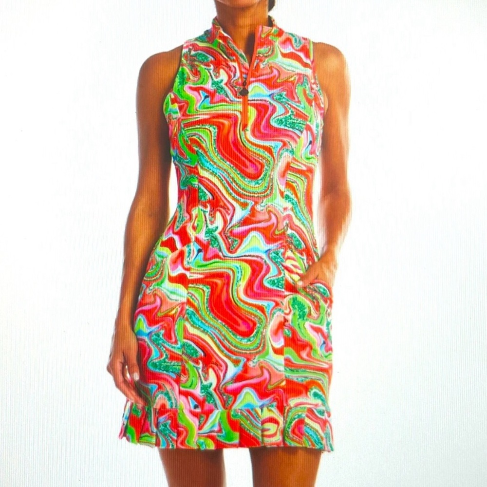 Tzu Tzu Golf Dress Size XS Mod Print Pockets Athletic Tennis Golfwear Racerback